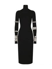 Diamond black high collar long sleeve tight dress