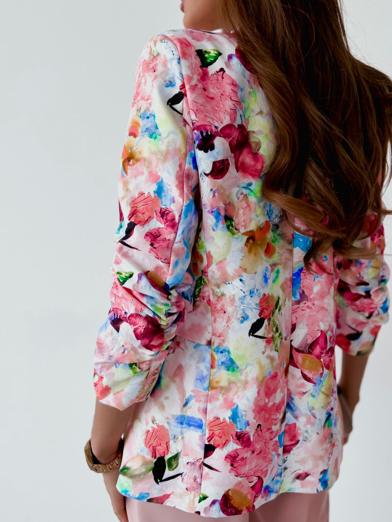 Fashionanble women floral printed big lapel casual coats blazers