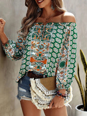 Bohemian Floral Print Off-Shoulder Blouse