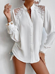 Lace stitching pure stand-up collar elegant long sleeve blouses