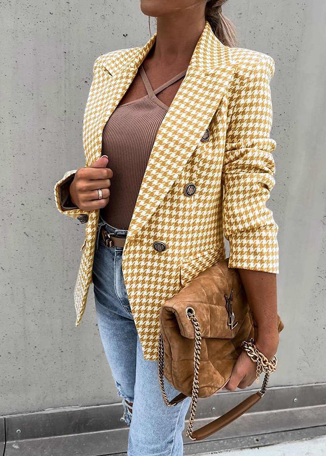 Simple Plaid Printed Blazer