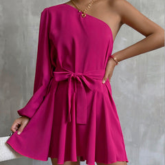 Slanted Shoulders Single Sleeves Dress