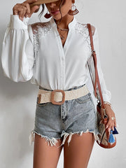 Lace stitching pure stand-up collar elegant long sleeve blouses