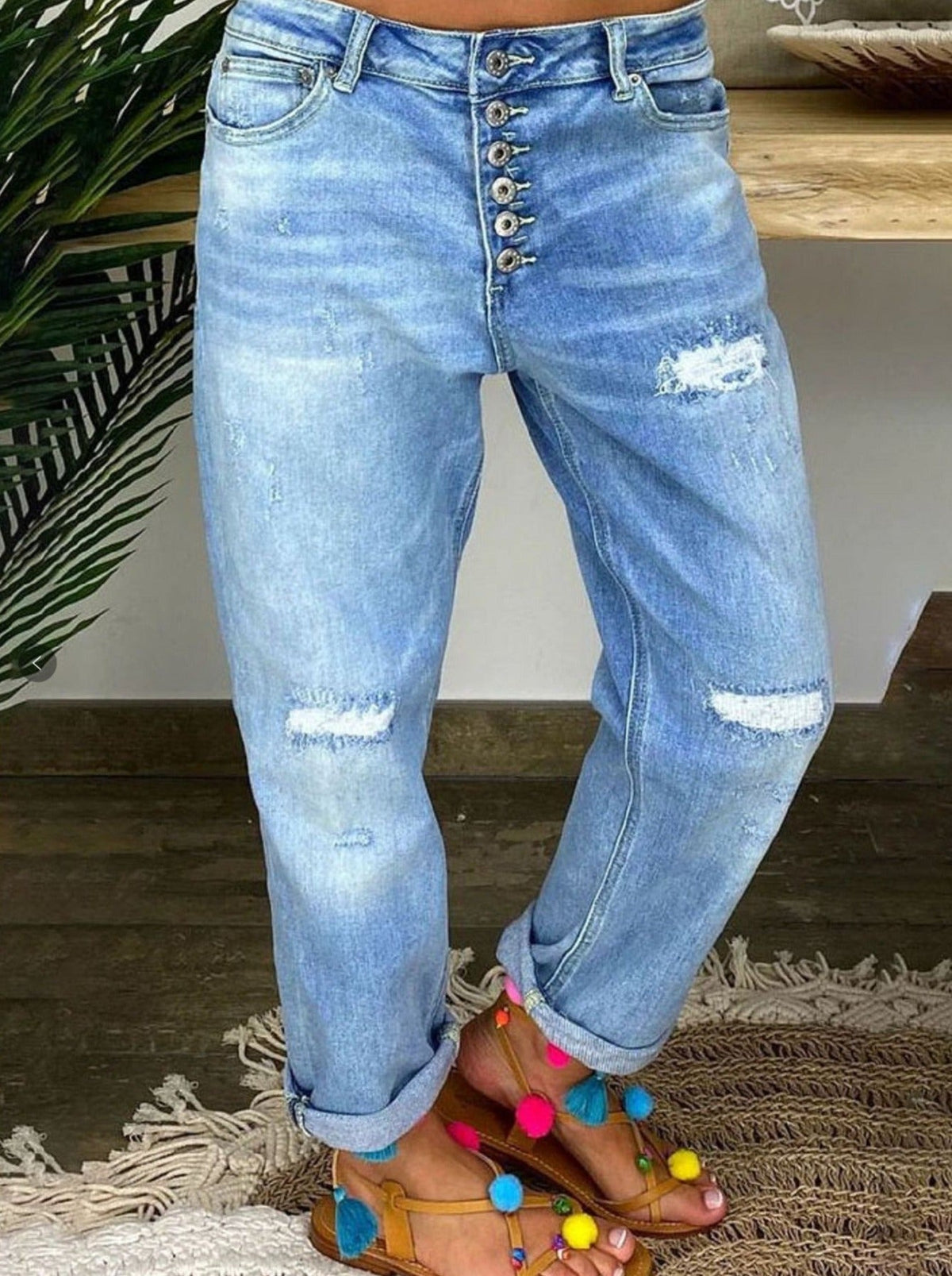 High Waist Loose Slim Straight Denim Pants
