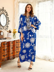 Bronzing Flower Loose Blue Midi Dress