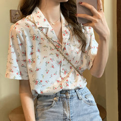 Fashion Print Lapel Short sleeve Blouses