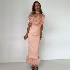 Fur Collar Off Shoulder Dress