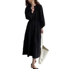 Casual Loose Pure Gored Round neck Long sleeve Maxi Dresses