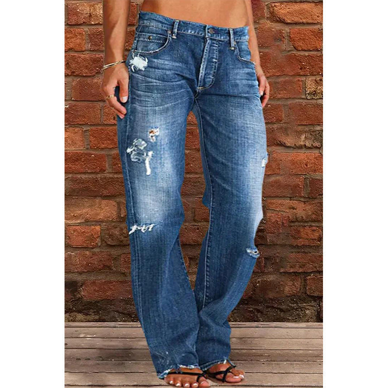 Broken Hole Casual Straight Leg Jeans