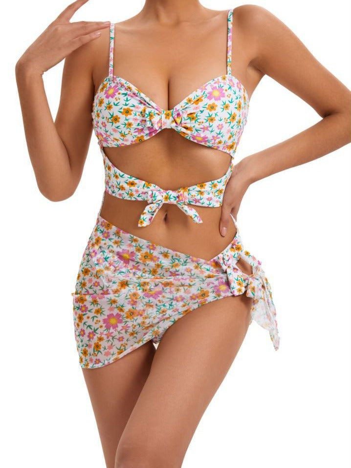 Floral Cut Out One-pice Swimsuit