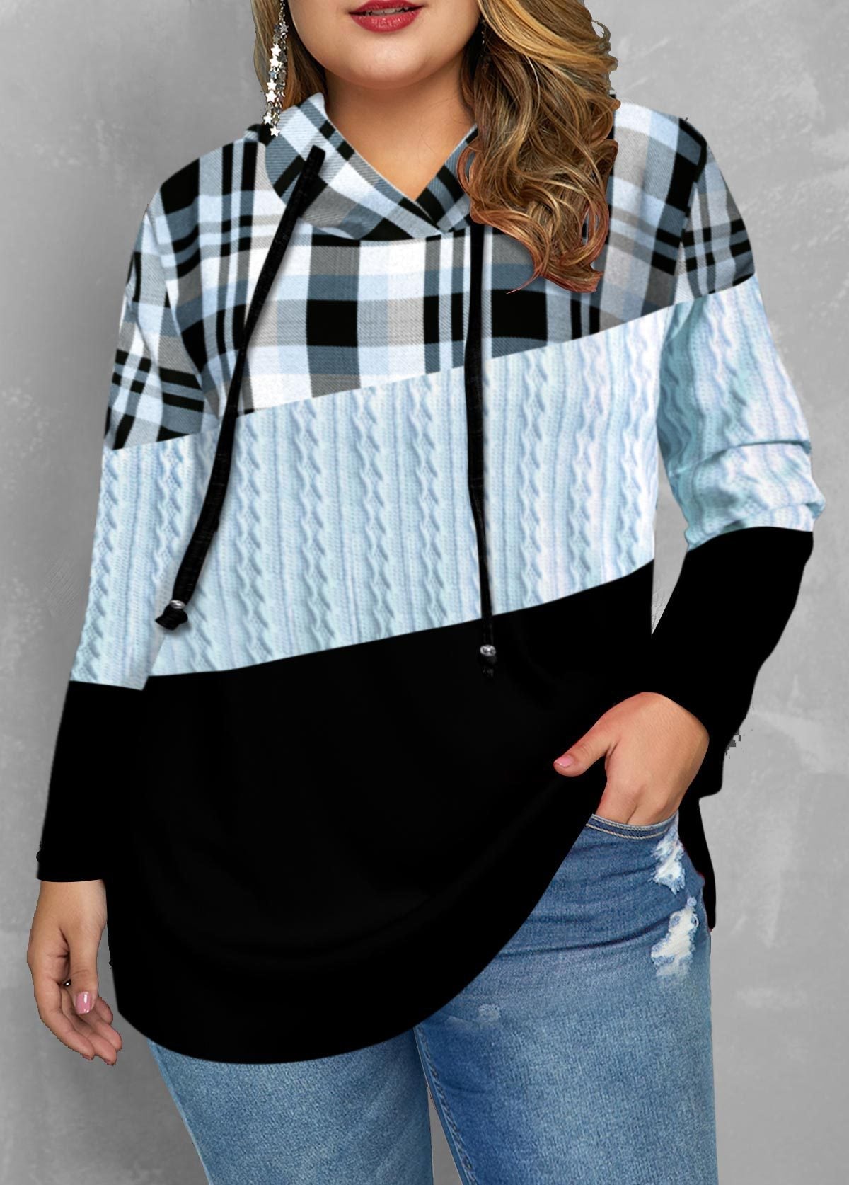 Hooded Grid Woman Long Sleeve Hoodies