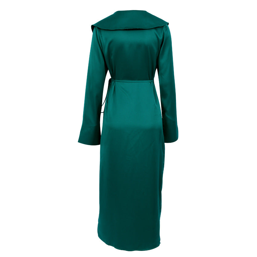 Suit collar long skirt thin green maxi dresses