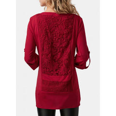 Stylish Elegant Lace Gored V neck Long sleeve Blouses