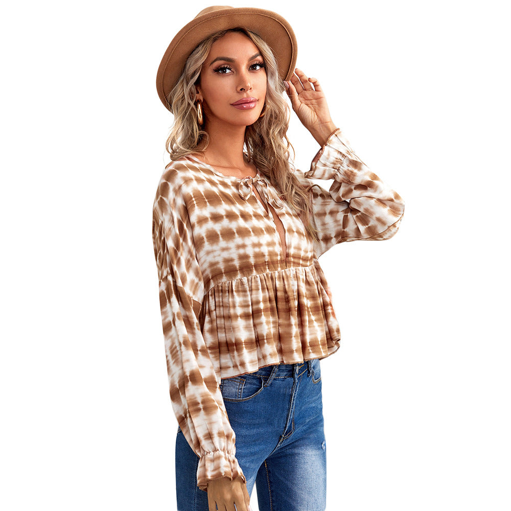 Casual Loose Stripe print Lapel Long sleeve Blouses