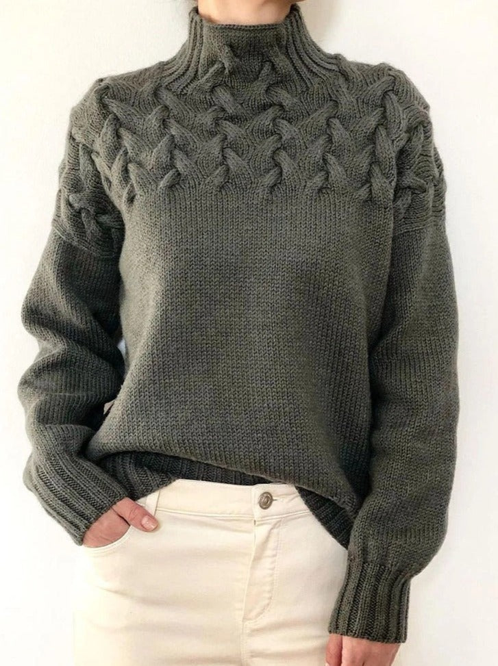 Trendy Cable Knit Detail Turtle neck High neck Long Sleeve Sweater