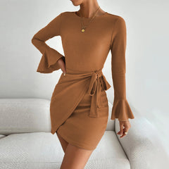 Waffle Long Sleeve Slim Dress