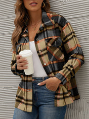 Turn down neck grid women stylish long sleeve inner top blouses