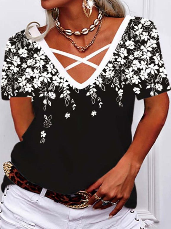 Summer V neck  Short sleeve Fashion T-shirts