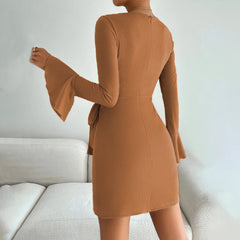 Waffle Long Sleeve Slim Dress