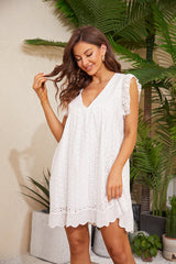 Lace Jacquard Cutout V-Neck Vacation Dress Shorts With Pockets