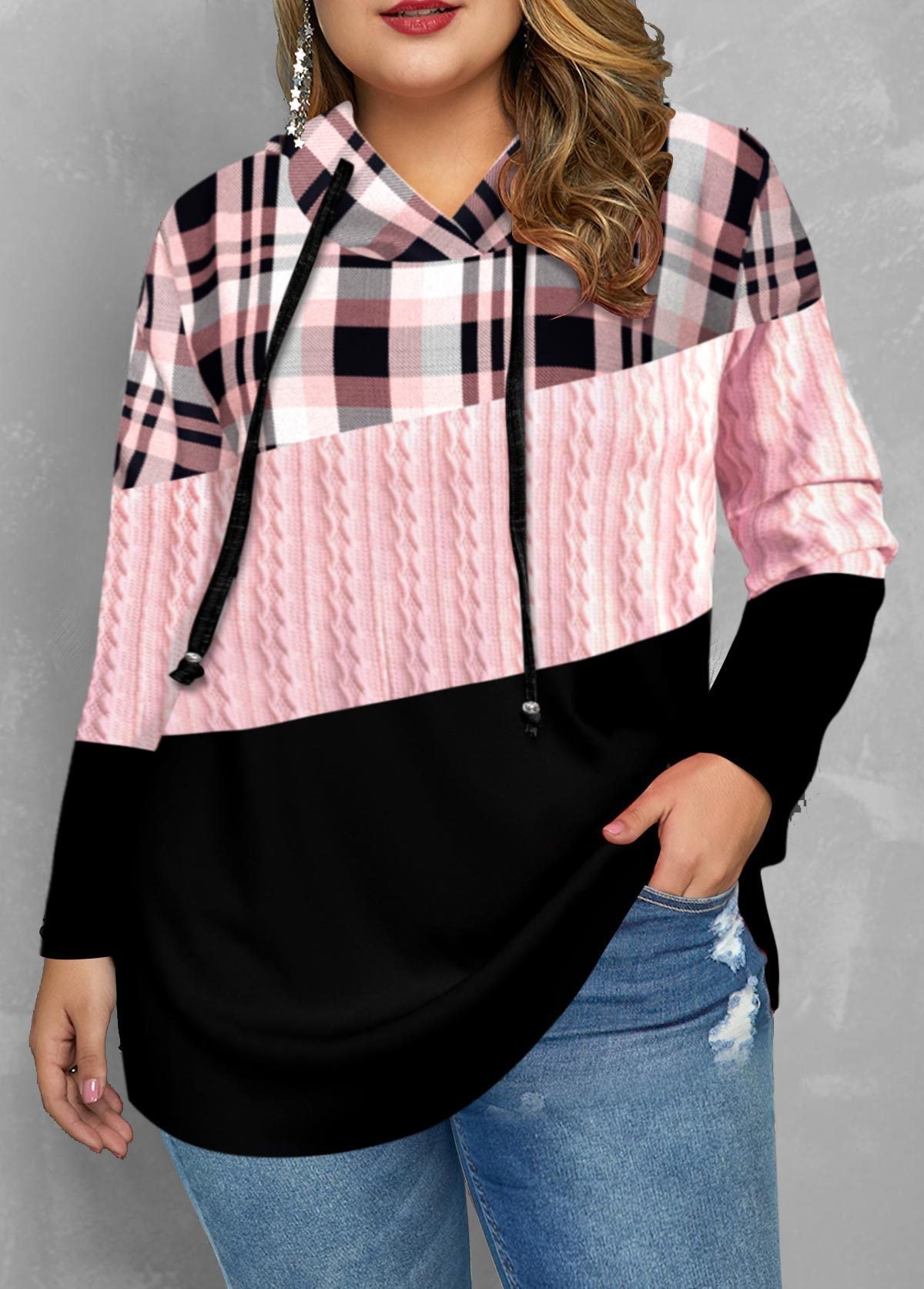 Hooded Grid Woman Long Sleeve Hoodies