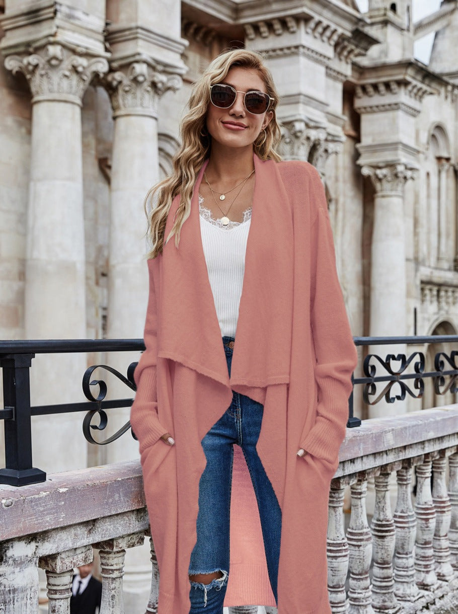 Fashion temperament OL Tongle Big lapel knitted long Trench coats