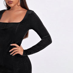 Square Collar Velvet Dress
