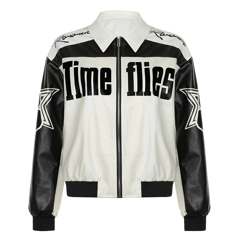 Lapel motorcycle PU leather jacket