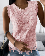 Lace Round neck Sleeveless Vests Tops