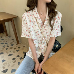Fashion Print Lapel Short sleeve Blouses