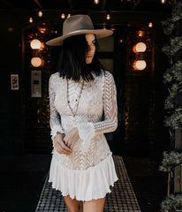 Lace sexy leaf sleeve fashion Skater Dresses