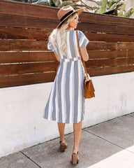 Fashion Stripe V neck Short sleeve Skater Dresses