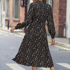 Waist Closing Floral Velvet Dress
