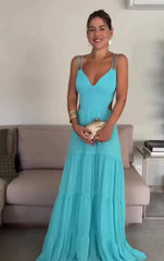 Back strap turquoise color dress