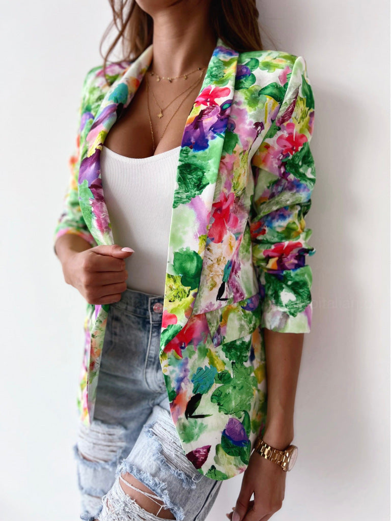 Fashionanble women floral printed big lapel casual coats blazers