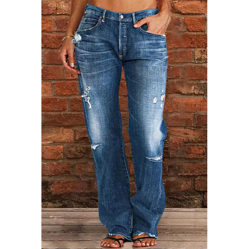 Broken Hole Casual Straight Leg Jeans