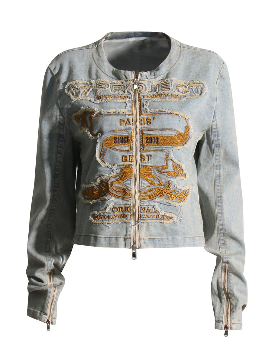 American retro embroidered denim jacket