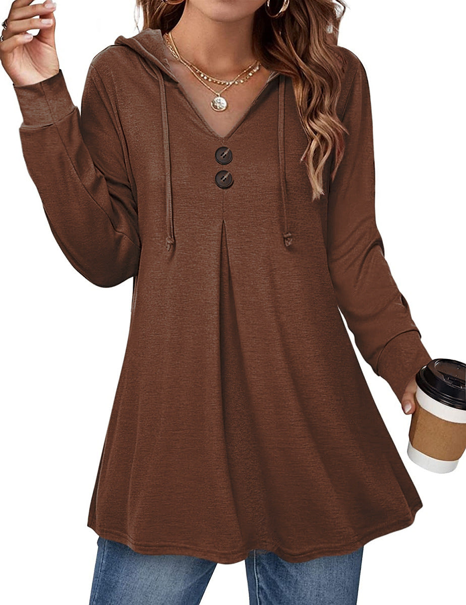 V neck design hoodied women plain daily hoodies