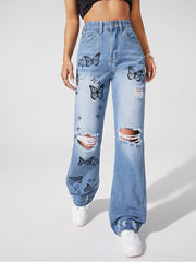 Street Butterfly Printed Jeans