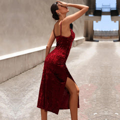 Velvet Sling Dress Split Dress