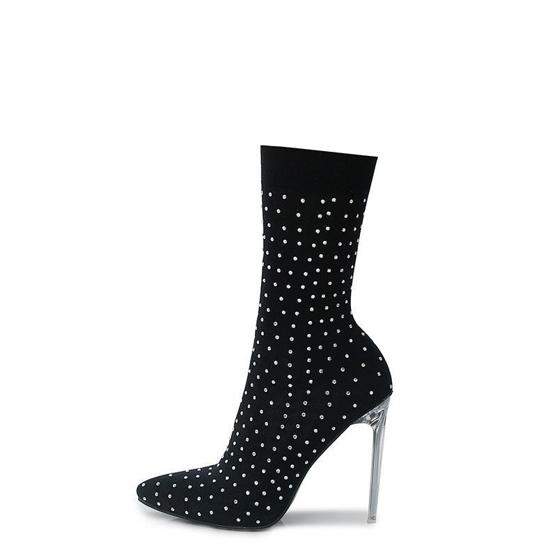 American rhinestone elastic high-heeled boots