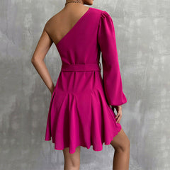 Slanted Shoulders Single Sleeves Dress