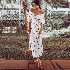 Stylish Point print One shoulder Long sleeve Maxi Dresses