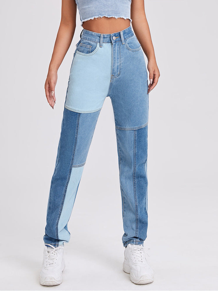 Patchwork Straight Jeans