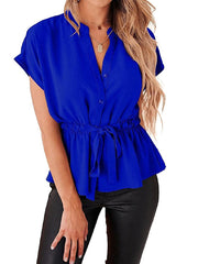 Button Down Casual Peplum Blouse