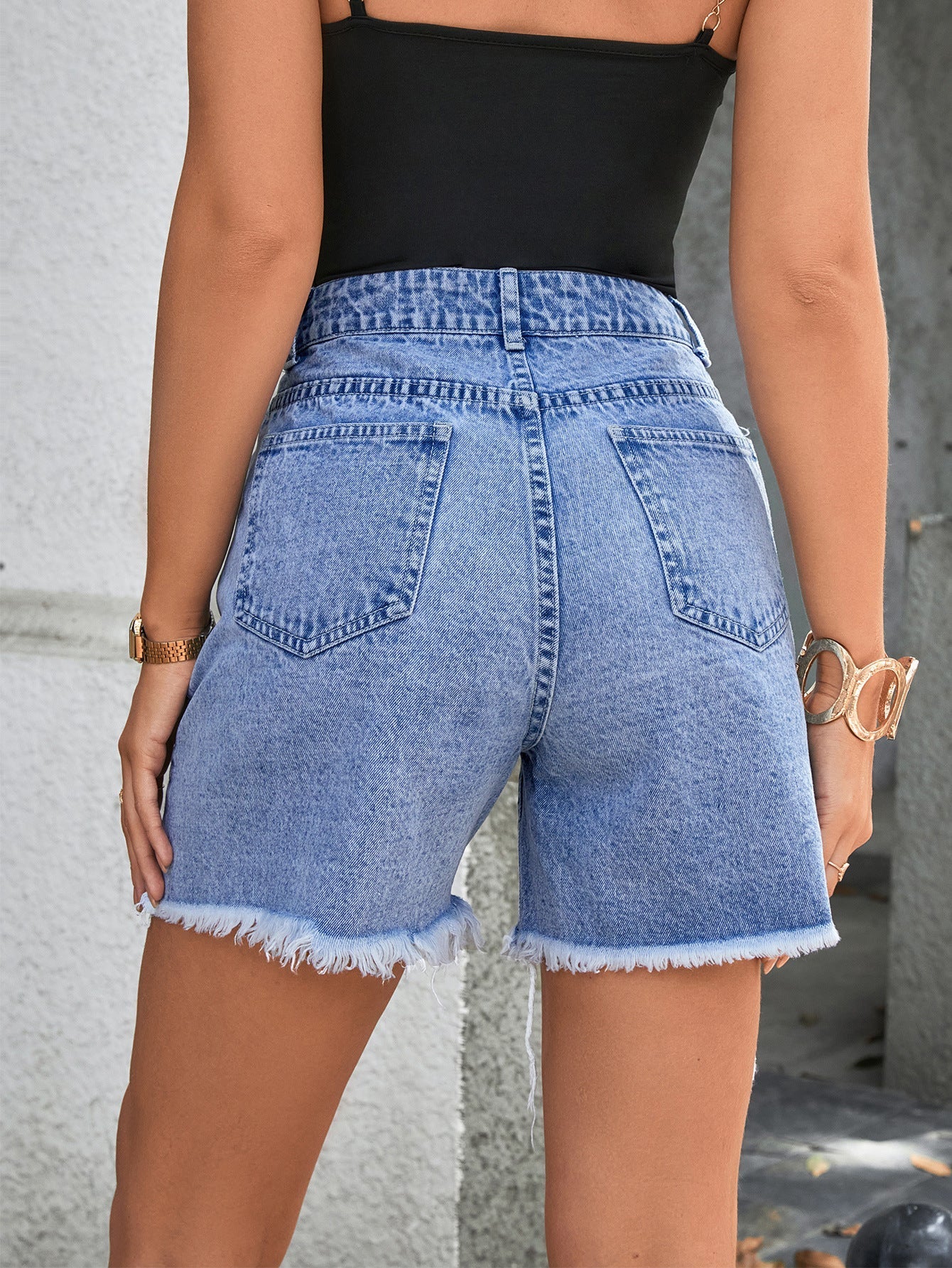 Worn-Out High Waist Denim Shorts