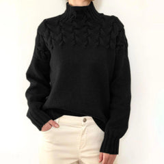 Trendy Cable Knit Detail Turtle neck High neck Long Sleeve Sweater