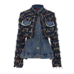 Denim stitching removable two-piece denim jacket