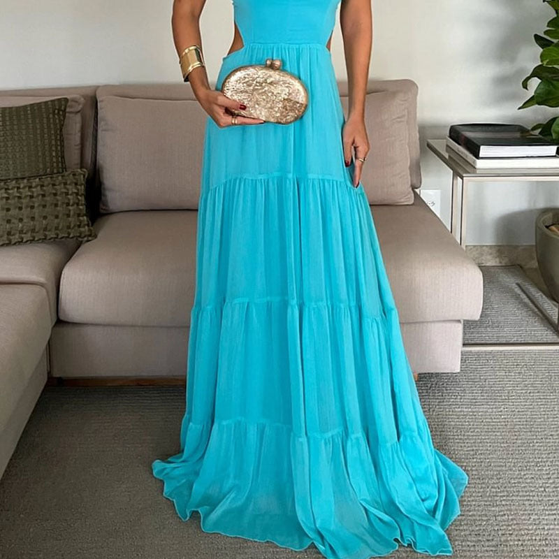 Back strap turquoise color dress