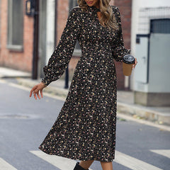 Waist Closing Floral Velvet Dress